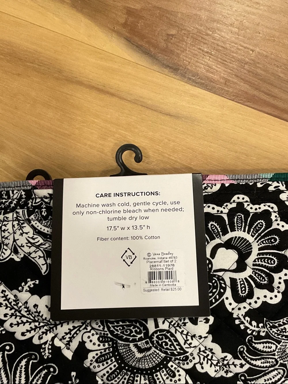 Vera Bradley Plaid Quilted Placemats in Pink, Black & Green